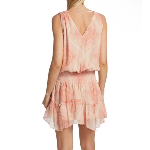 NWT Ramy Brook Sandra Minidress‎ Peach Geometric V-Neck Sleeveless Silk Blend XS - Picture 13 of 14